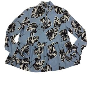 Catherine Malandrino Viscose Floral Peplum Long Sleeve Blouse Women's Size Small